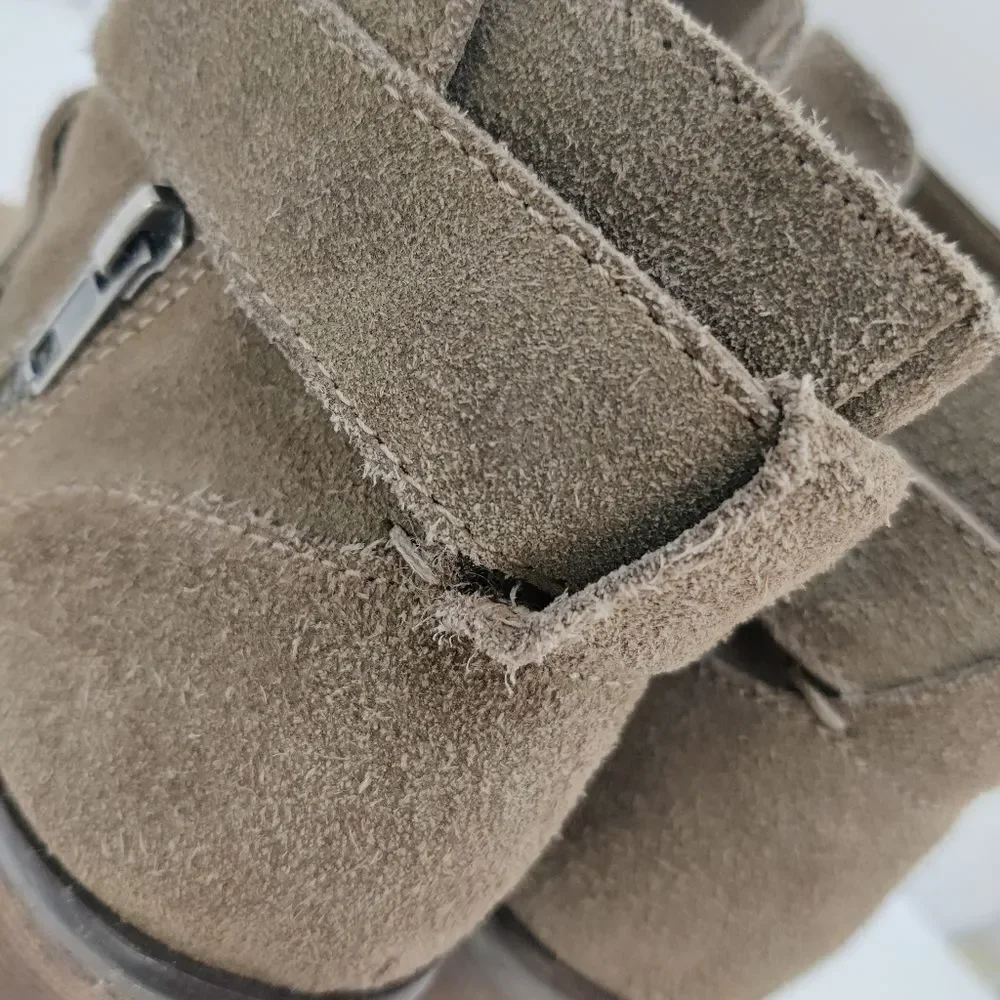 Dolce Vita Suede Ankle Booties Size 6 Stacked Heel Zip Cross Strap